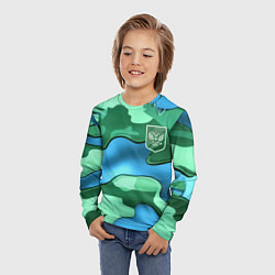Лонгслив детский Зелено-голубой камуфляж и герб РФ, цвет: 3D-принт — фото 2