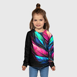 Лонгслив детский Букет из цветных перьев - неон, цвет: 3D-принт — фото 2