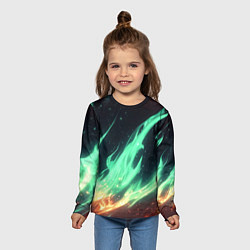 Лонгслив детский Зеленое абстрактное пламя, цвет: 3D-принт — фото 2