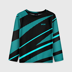 Детский лонгслив Sport чёрный и неоновый голубой абстракция с полос