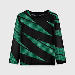 Лонгслив детский Чёрный с бирюзовым текстура точки и полосы, цвет: 3D-принт