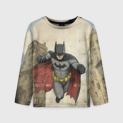 Лонгслив детский Бэтмен летит между домами, цвет: 3D-принт