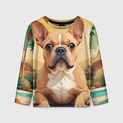Лонгслив детский Бульдог и пальмы, цвет: 3D-принт