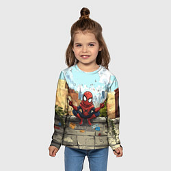 Лонгслив детский Маленький человек-паук в городе, цвет: 3D-принт — фото 2