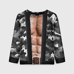 Лонгслив детский Мужское накаченное тело в камуфляже, цвет: 3D-принт