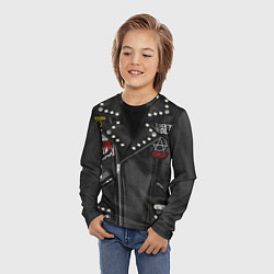 Лонгслив детский Косуха рокерская с нашивками Nirvana, цвет: 3D-принт — фото 2