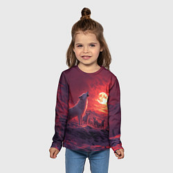 Лонгслив детский Белый волк воет на луну, цвет: 3D-принт — фото 2