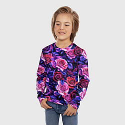Лонгслив детский Разноцветные цветы - синие розы паттерн, цвет: 3D-принт — фото 2