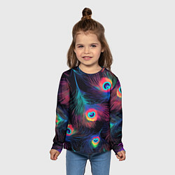 Лонгслив детский Павлиньи перья - разные оттенки, цвет: 3D-принт — фото 2