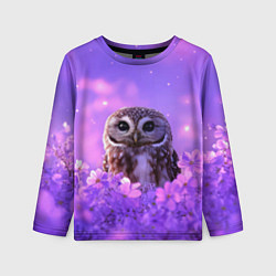 Лонгслив детский Сова в фиолетовых цветах, цвет: 3D-принт