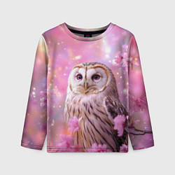 Лонгслив детский Большая сова в розовых цветах, цвет: 3D-принт