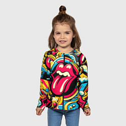 Лонгслив детский Rolling Stones logo - pop art pattern, цвет: 3D-принт — фото 2