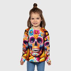 Лонгслив детский Цветочный череп среди бананов - нейроарт, цвет: 3D-принт — фото 2