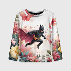 Лонгслив детский Бэтмен прыгает над цветами и бабочками, цвет: 3D-принт