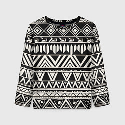 Лонгслив детский Черно белый орнамент в этническом стиле, цвет: 3D-принт