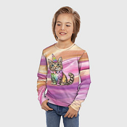 Лонгслив детский Котенок в костюме единорога, цвет: 3D-принт — фото 2