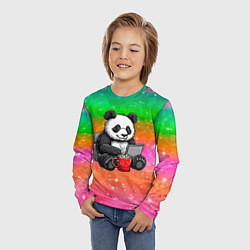 Лонгслив детский Панда с кофе за ноутом, цвет: 3D-принт — фото 2