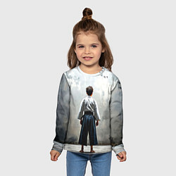 Лонгслив детский Боец айкидо на сером, цвет: 3D-принт — фото 2