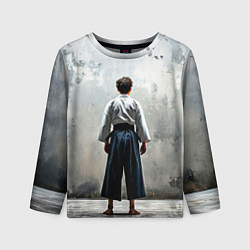 Лонгслив детский Боец айкидо на сером, цвет: 3D-принт
