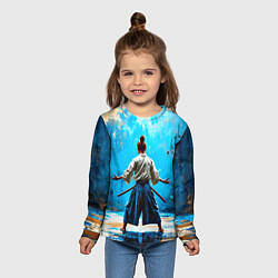 Лонгслив детский Боец айкидо на синем, цвет: 3D-принт — фото 2
