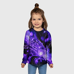 Лонгслив детский Силуэты цветов на темном фоне - фиолетовое свечени, цвет: 3D-принт — фото 2