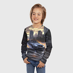 Лонгслив детский БМВ в вечернем городе, цвет: 3D-принт — фото 2