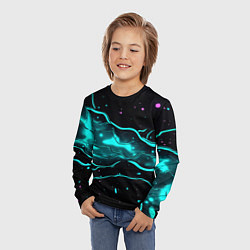 Лонгслив детский Голубые неоновые волны текстура, цвет: 3D-принт — фото 2
