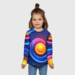 Лонгслив детский Оранжевый круг и голубые линии текстура, цвет: 3D-принт — фото 2