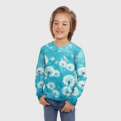 Лонгслив детский Белые одуванчики на бирюзовом фоне, цвет: 3D-принт — фото 2