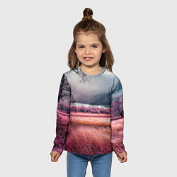 Лонгслив детский Поле и деревья пейзаж - инфракрасный стиль, цвет: 3D-принт — фото 2