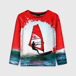 Лонгслив детский Виндсерфинг на красном, цвет: 3D-принт