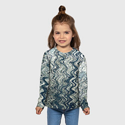 Лонгслив детский Бело-синий искажённые абстрактные линии, цвет: 3D-принт — фото 2