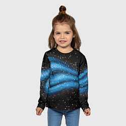Лонгслив детский Синяя абстрактная текстура на черном, цвет: 3D-принт — фото 2