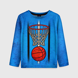 Лонгслив детский Кольцо с баскетбольным мячом на синем, цвет: 3D-принт
