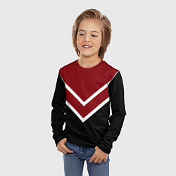 Лонгслив детский Красный с чёрным и белые полосы, цвет: 3D-принт — фото 2