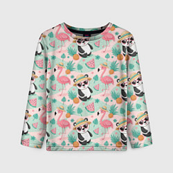 Лонгслив детский Панда фламинго лето ананас, цвет: 3D-принт