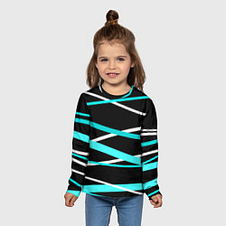 Лонгслив детский Чёрный с бело-голубыми полосами, цвет: 3D-принт — фото 2
