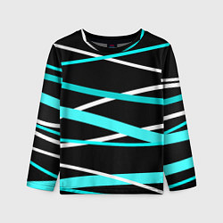 Лонгслив детский Чёрный с бело-голубыми полосами, цвет: 3D-принт
