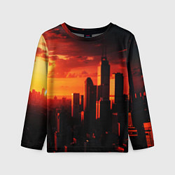 Лонгслив детский Стилизованный город оранжевый закат, цвет: 3D-принт