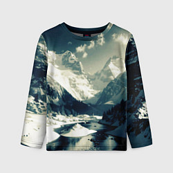 Лонгслив детский Река и горы снежные пейзаж, цвет: 3D-принт
