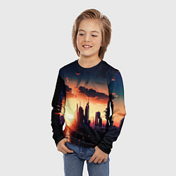 Лонгслив детский Пейзаж город будущего закат, цвет: 3D-принт — фото 2