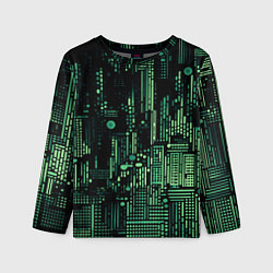 Лонгслив детский Чёрно-зелёный абстракция точки полоски, цвет: 3D-принт