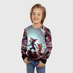 Лонгслив детский Том и Джерри в пещере ужасов - хэллоуин, цвет: 3D-принт — фото 2