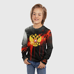 Лонгслив детский Герб России - красная краска на черном, цвет: 3D-принт — фото 2