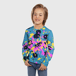 Лонгслив детский Брызги краски розовой желтой и темно синей, цвет: 3D-принт — фото 2