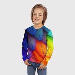 Лонгслив детский Радужные перья попугая, цвет: 3D-принт — фото 2