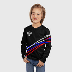 Лонгслив детский Герб и полосы цветов флага на чёрном, цвет: 3D-принт — фото 2