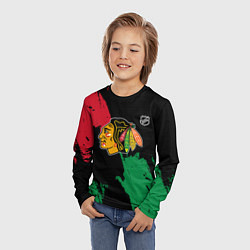 Лонгслив детский Чикаго Блэкхокс - брызги красок, цвет: 3D-принт — фото 2