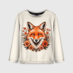 Лонгслив детский Japanese fox in flowers, цвет: 3D-принт
