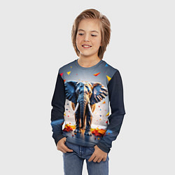 Лонгслив детский Геометрический слон и цветные полигоны, цвет: 3D-принт — фото 2